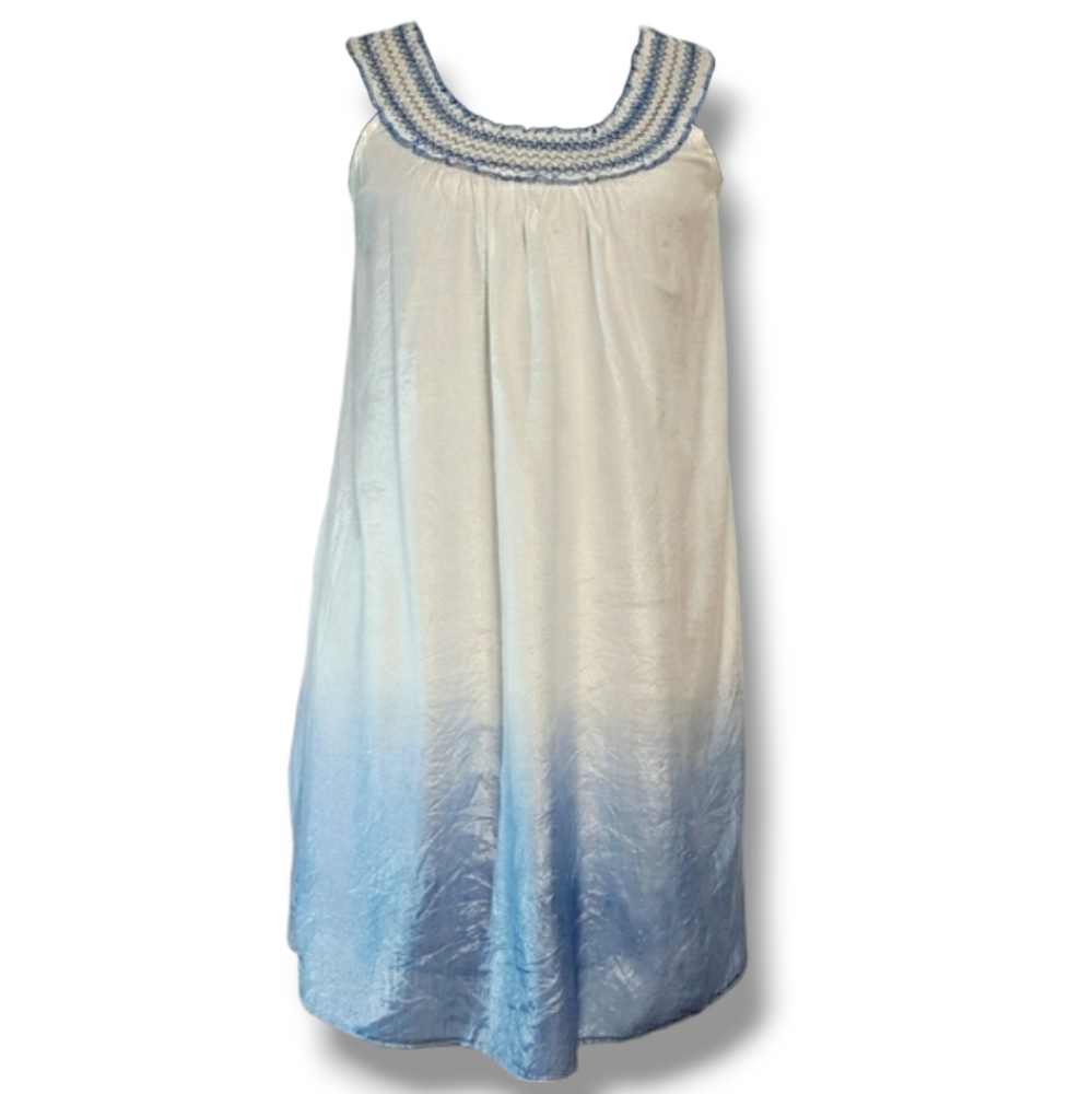 Shift Dress Loose Flowy Sleeveless in Ombre Blue & White